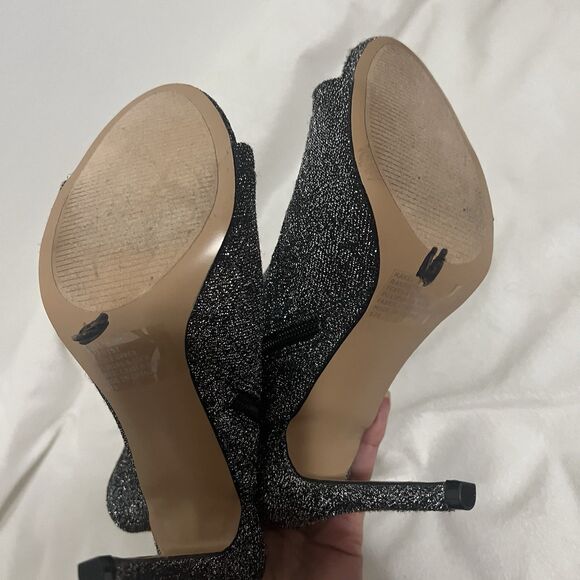 Steve Madden Rakel Sparkly Sock Bootie Size 6.5 M Black Silver Glitter Party - Picture 7 of 10